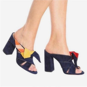 Chloé Nellie Suede Sandals Slip On Block Heel Knot Detail Navy Blue Women's US 5